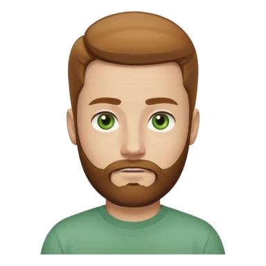 A young man with short light chestnut hair slicked back, a medium-length thick beard, and light green eyes. Fair skin, oval face, neutral expression. Wearing a dark t-shirt, plain light (white or gray) background. Shoulder-up front portrait. sticker