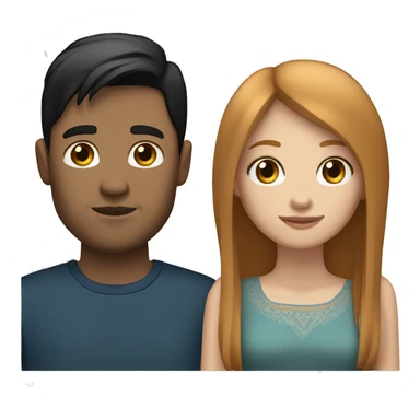 a married couple standing beside eachother, one has pale skin and long straight ginger hair with bangs and blue eyes, the other person is a man that is mexican and has straight chin length black hair with brown eyes sticker