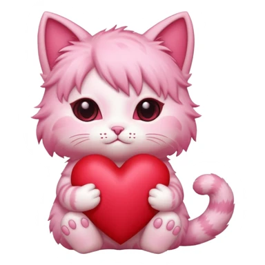 chibi anime pink cat holding a big heart sticker