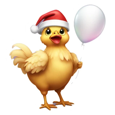 Baby chicken wearing Santa hat holding balloon sticker