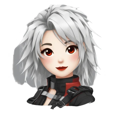 Gorgeous techwear anime style lady with blushing face aesthetic and pretty edgy black red white punk messy hair with collar and harness trending style sticker