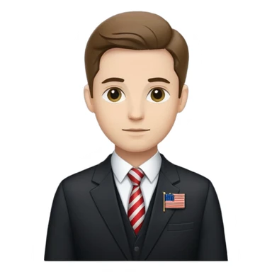 A diplomat in a formal suit with a briefcase and flag pin on lapel sticker