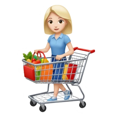 A woman pushing a shopping cart sticker