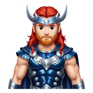 Thor, God of Thunder from Gods and Goddesses with long red hair, dark blue and silver sequin outfit sticker