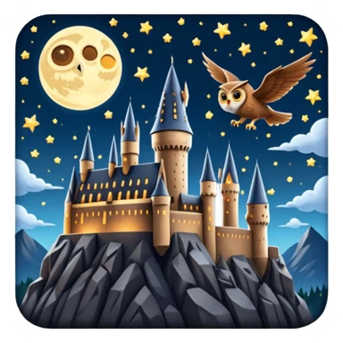 hogwarts castle on a starry night and owl flying in the air sticker