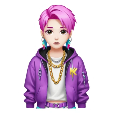  ghost-portrait-of-in-kpop-style,-wearing-flashy-streetwear-outfit,-colorful-dyed-hair,-confident-pose,-accessorized-with-chains- sticker