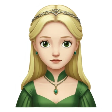 Elizabeth Woodville is the queen of York and looks like a blonde Rebecca Ferguson. She is wearing a green dress and looks like a Game of Thrones Character sticker