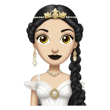 Tall realistic face teen Morticia Addams in as Princess Leia in ruffled pearl-white ballet ball gown with gold accents and accessories  sticker