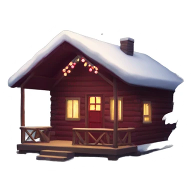 winter cabin with burgundy Christmas lights  sticker