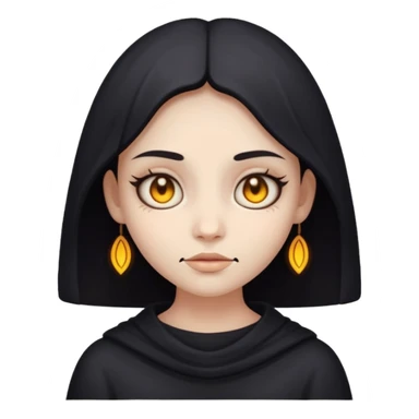Stylized cult cartoon girl emoji, eerie-cute aesthetic, symmetrical design, subtle spooky vibe, glowing eyes, saying “AMILK”, bold graphic icon sticker