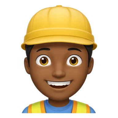 A man with dark skin tone, wearing a bright yellow cap, short black hair mostly covered by the cap, large brown eyes, and a wide smile showing his teeth. sticker