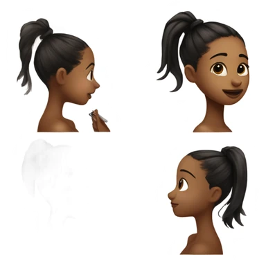 Side profile of a drying on paper of a girl in stick man style with hyper pigmentation on her cheek and a black, turning white ponytail ￼ sticker