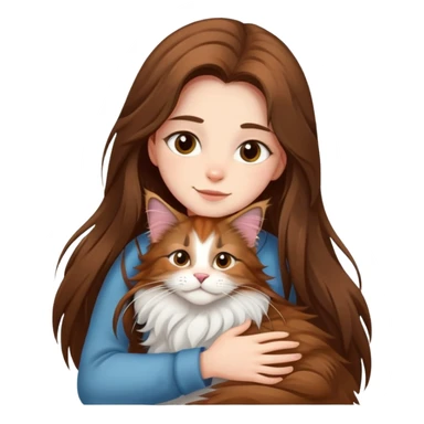 A girl with long  hair tightly hugged a Maine coon sticker