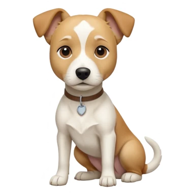 a full body facing front on of a buff white beagle cross jack russell terrier looking dog the size of a kelpie with light brown long ears resting on its face and a light brown patch above one eye and a large snout. the rest of the dog is completely white.  sticker