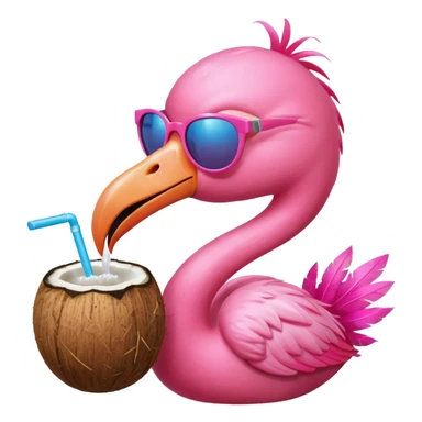 a flamingo with sunglasses and drinking a coconut, very beach summer vibes sticker