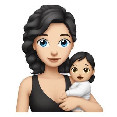 mom holding newborn baby girl with blue eyes white skin and black hair and white skin newborn girl bab white skin black hair sticker