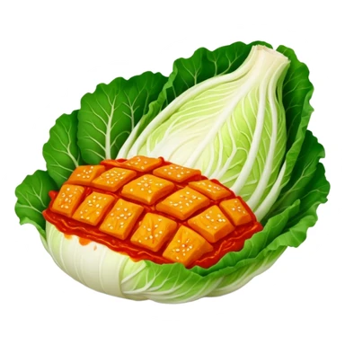 Korean kimchi napa cabbage, all parts red with red sauce, no face sticker