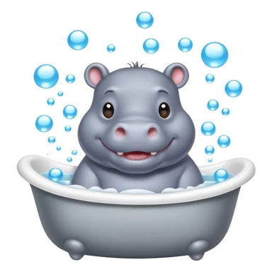 happy hippo with bubbles in bathtub sticker