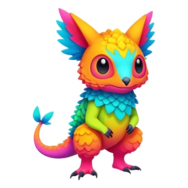 warm-colored modern colorful neon-colored Fakémon-Trico-creature (full body) sticker