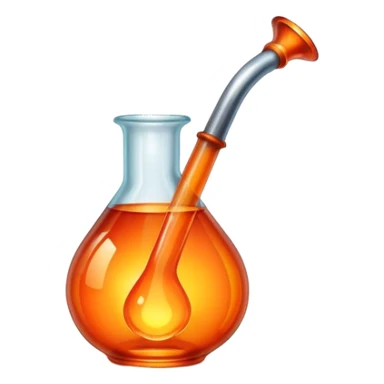 Glassworking icon, piece of glass being shaped, glassblower's pipe, molten glass, glowing orange glass, minimalistic style, clean lines, transparent background. sticker