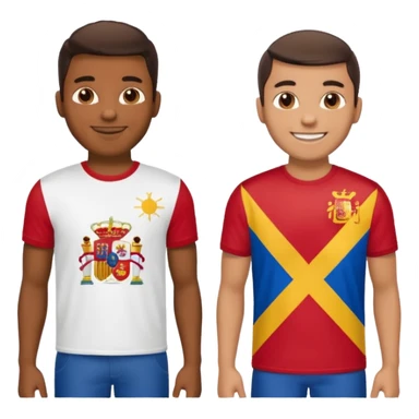 2 male Best buds , one in showing Philipine flag tshirt, one is Spain, in UK flag background sticker