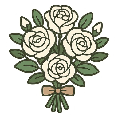 flat toon bouquet of white roses sticker