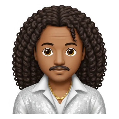 Howard Hewett with long dark brown jeri curl hair, white sequin outfit sticker