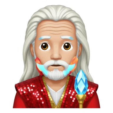 Moses from The Bible with long white hair, red sequin outfit sticker