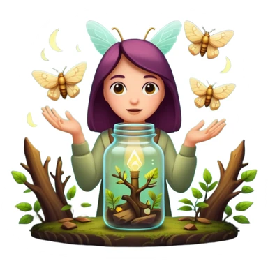 forest mystic character catching glowing idea moth in jar sticker