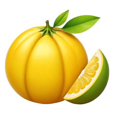 A halved yuzu fruit, in Apple iPhone emoji style. Bright yellow skin with subtle texture, juicy interior visible, vibrant colors, smooth gradients, glossy highlights, clean simple shapes, no outlines, slight 3D depth.
 sticker