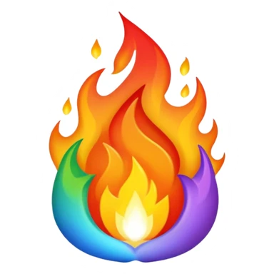 A fire emoji with the colors of the pride flag. Take away the small fire emojis besides the single big one. Make it super duper gay sticker