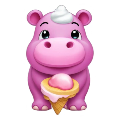 cute pink hippo with icecream sticker