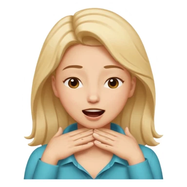 eyes closed and mouth wide open and hands cupped around her neck - her eyes are squinty with excitment sticker