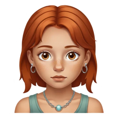 girl with freckles, hazel eyes, copper brown hair with two nose rings and a septum piercing  sticker