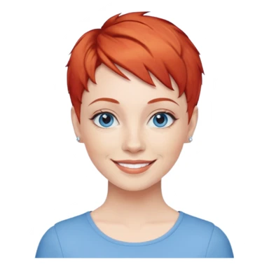 27 year old white woman, red hair, pixie cut, blue eyes sticker