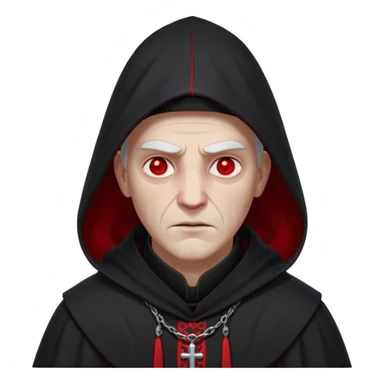 cursed village priest portrait, head and shoulders only, dark hooded robe, mysterious expression, subtle red accents, eerie glow, gothic village atmosphere, 3D cartoon, mobile game icon style, clean background, no text, no watermark

 sticker