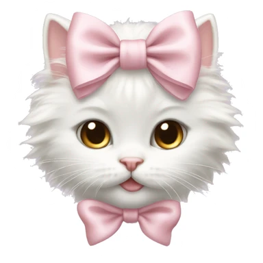 fluffy poofy white kitten light pink bow sticker