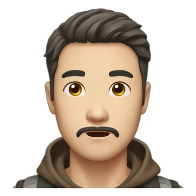 korean male early thirties short beard long brown hair scared expression sticker