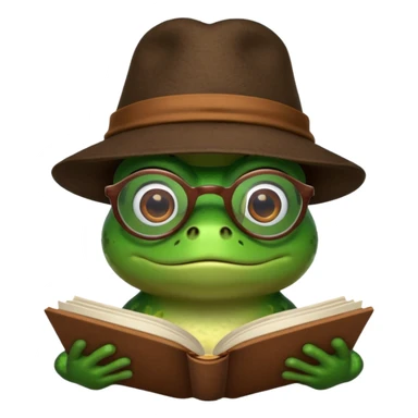 frog wearing hat with glasses and book sticker