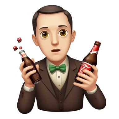writer Lovecraft holding a bottle of cola and throwing dice, emoji style, surprised face sticker