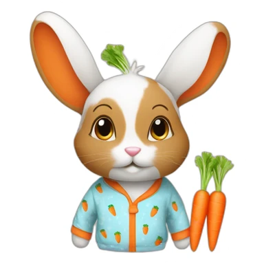 cute rabbit dressed with carrots printed on his pajamas sticker