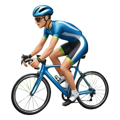 An icon featuring a sleek road bicycle with aerodynamic wheels on a winding mountain road. The background showcases a stunning landscape with rolling green hills, a bright blue sky, and distant peaks. Sunlight casts dynamic shadows, emphasizing motion and speed. Transparent background. sticker