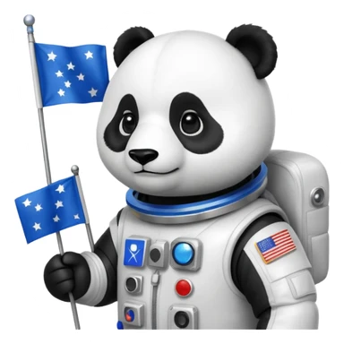 a panda in space suit, holding blue rectangle flag sticker