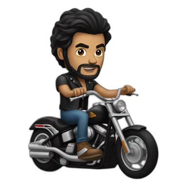 A  long black haired man with a lots of tattoos riding a Harley motorcycle sticker