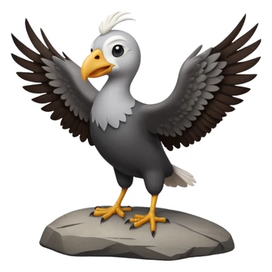 a vulture — large bird with dark brown feathers, bald WHİTE head, curved beak and sharp eyes — standing proudly on a rock — wings slightly open — realistic yet cute cartoon emoji look, clean lighting, soft shadows. sticker