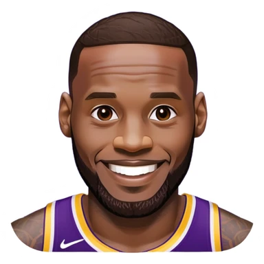 LeBron James face with a big smile and Lakers purple and gold colors sticker