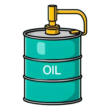 Oil barrel labeled OIL, minimalist design with soft gradients in sky blue, teal green, white, and light gray sticker