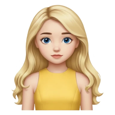 Sabrina Carpenter blue eyes, long blonde hair, yellow a-line dress sticker