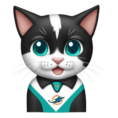 cute tuxedo cat in miami dolphins shirt sticker