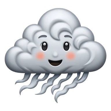 A powerful blizzard emoji icon: storm cloud with heavy swirling snow, strong wind lines, flying snowflakes, dynamic motion. White and gray tones, 2D emoji style, bold but simple shapes. sticker